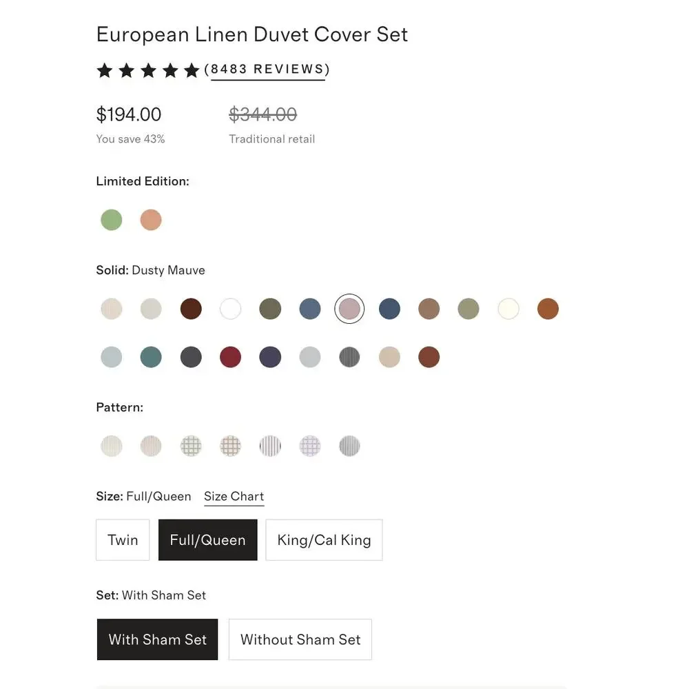 NIB Quince European Linen Duvet Cover Set FULL/QUEEN in Dusty Mauve